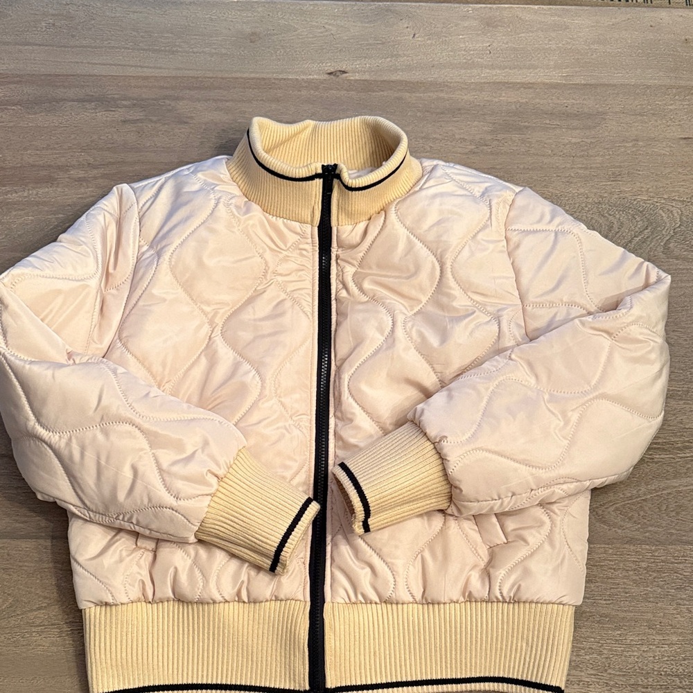 Cream Quilted Bomber Jacket